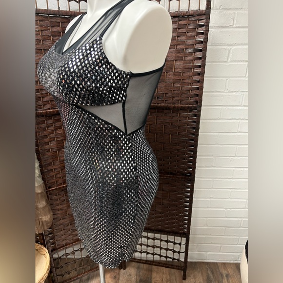 Sparkly Black Sequin Sheer Mesh Dress - Picture 2 of 6